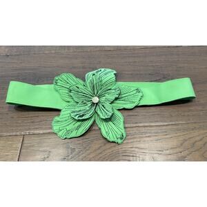 Agua de Coco Swim Belt Floral Button Waistband Stretch Lime Green Women's